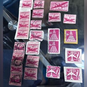 Vintage Air Mail Stamp Collection - Pink and Red